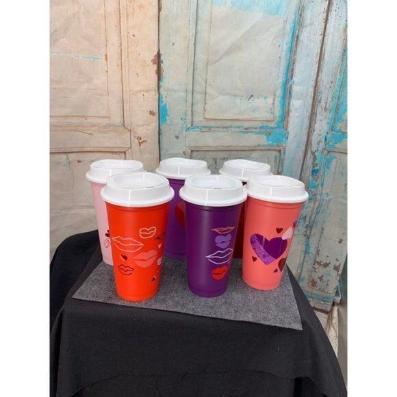 NIB Collectable Starbucks 2020 Valentines Re-useable Hot Cups (Set of 6) - Picture 1 of 14